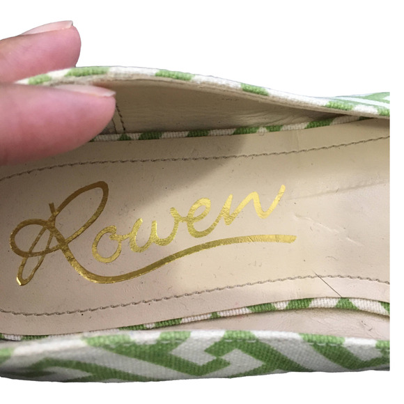 Rowen Women's Greek Key Pointed Toe Espadrilles Flats Size 8M Green/Cream - Picture 7 of 13
